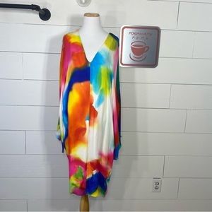 Ralph Lauren, purple label, rainbow tie dye, long open sleeve, caftan, silk